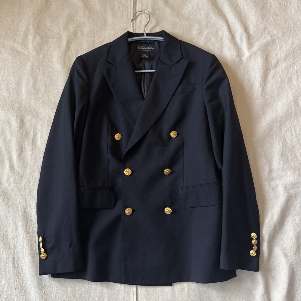 Brooks Brothers Double Breasted Loro Piana Blazer Gold Buttons Made In Italy 4